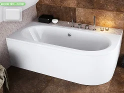 Baignoire d'angle - avec tablier blanc et repose tête offert - AVITA - 150 x 75 cm - Gauche