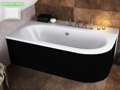 Baignoire d'angle - avec tablier noir Mat et repose tête offert - AVITA - 180 x 80 cm - Gauche
