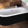 Baignoire d'angle - avec tablier noir Mat et repose tête offert - AVITA - 150 x 75 cm - Droite