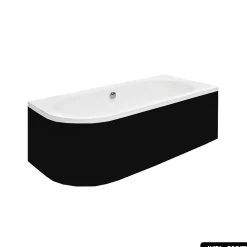 Baignoire d'angle - avec tablier noir Mat et repose tête offert - AVITA - 160 x 75 cm - Droite