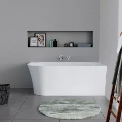 Baignoire d'angle acrylique salle de bain, vidage de trop plein, 2 places, Coin droite, 150x75x45cm, Blanc, DURADELFI