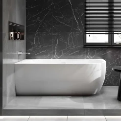 Baignoire d'angle Acrylique Ovale pour Salle de Bain + Bonde, Garantie 5 ans, Blanc, 170x75x60cm, Installation gauche, LENA CORNER