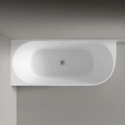 Baignoire d'angle Acrylique Ovale pour Salle de Bain + Bonde, Garantie 5 ans, Blanc, 170x75x60cm, Installation gauche, LENA CORNER