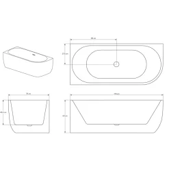 Baignoire d'angle Acrylique Ovale pour Salle de Bain + Bonde, Garantie 5 ans, Blanc, 170x75x60cm, Installation gauche, LENA CORNER