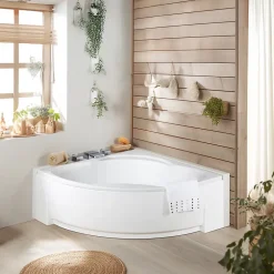 Baignoire d'angle balnéo 140 x 140 cm Giverny + tablier Valentin