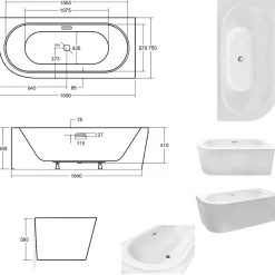 Baignoire d'angle Blanc + Siphon Doré et Vidage inclus + Repose tête - AVITA S CLASSE - DROITE - 170 x 75 cm