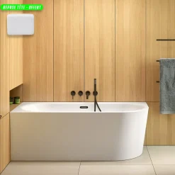 Baignoire d'angle Blanc + Siphon Graphite et Vidage inclus + Repose tête - AVITA S CLASSE - DROITE - 170 x 75 cm