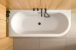 Baignoire d'angle Blanc + Siphon Blanc et Vidage inclus + Repose tête - AVITA S CLASSE - DROITE - 150 x 75 cm