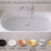 Baignoire d'angle droite - 160 x 75 cm - Blanc brillant rainure avec bonde chrome - PERLE