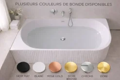 Baignoire d'angle droite - 160 x 75 cm - Blanc brillant rainure avec bonde chrome - PERLE