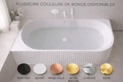 Baignoire d'angle droite - 160 x 75 cm - Blanc brillant rainure avec bonde blanche - PERLE