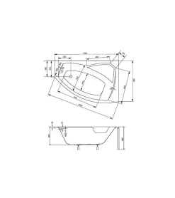 Baignoire d'angle droite RIMA avec tablier - 130cm