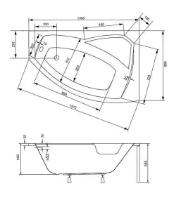 Baignoire d'angle droite RIMA avec tablier - 140cm