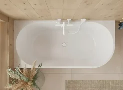 Baignoire d'angle gauche avec bonde blanche - 170 x 75 cm - Blanc brillant rainuré - PERLE