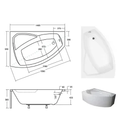 Baignoire d'angle gauche RIMA avec tablier - 150cm