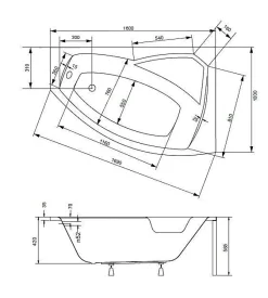 Baignoire d'angle gauche RIMA avec tablier - 160cm