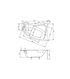 Baignoire d'angle gauche RIMA avec tablier - 160cm