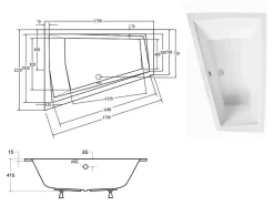 Baignoire d'angle Gauche ULTIMA DUO ultra-slim - 170cm