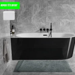 Baignoire d'angle Noir et Blanc + Siphon Doré et Vidage inclus + Repose tête - AVITA S CLASSE - GAUCHE - 170 x 75 cm
