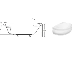 Baignoire d'angle NOVA Droite avec tablier - 155 CM