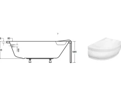 Baignoire d'angle NOVA Droite avec tablier - 170cm