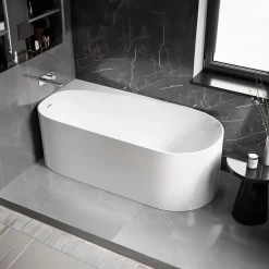 Baignoire d'angle semi-îlot Acrylique Ovale Salle de Bain avec Bonde + trop plein, Blanc, 170x78x58cm, Garantie 5 ans, ONDA CORNER