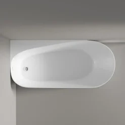 Baignoire d'angle semi-îlot Acrylique Ovale Salle de Bain avec Bonde + trop plein, Blanc, 170x78x58cm, Garantie 5 ans, ONDA CORNER