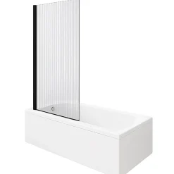 Baignoire droite 180 X 80 DURAVIT D-Code bonde au centre + Pare bain AURYS Raywall noir mat version gauche