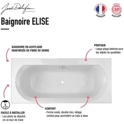 Baignoire droite 180 X 80 JACOB DELAFON Elise deux places acrylique