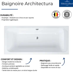 Baignoire droite 190 X 90 VILLEROY ET BOCH Architectura acrylique