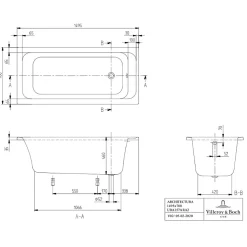 Baignoire droite 150 X 70 VILLEROY ET BOCH Architectura acrylique