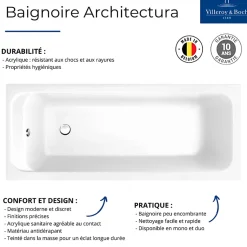 Baignoire droite 140 X 70 VILLEROY ET BOCH Architectura acrylique avec pieds