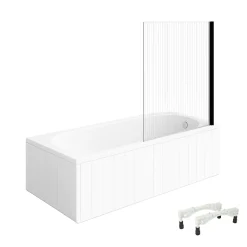 Baignoire droite avec pieds 160 x 70 cm VILLEROY & BOCH O.Novo Blanc + Pare bain droite AURYS Raywall noir mat