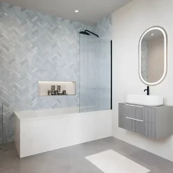Baignoire droite avec pieds 160 x 70 cm VILLEROY & BOCH O.Novo Blanc + Pare bain droite AURYS Raywall noir mat