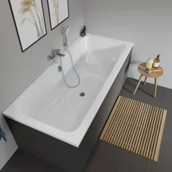 Baignoire droite DURAVIT D-Code 180 x 85 cm + Pare bain droit AURYS Raywall chromé