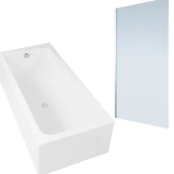 Baignoire droite DURAVIT D-Code 180 x 85 cm + Pare bain droit AURYS Mist 1 chromé