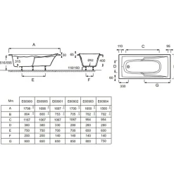 Baignoire droite JACOB DELAFON Corvette confort Acrylique renforcé 150 x 70
