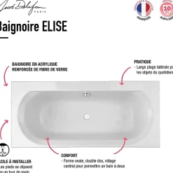 Baignoire droite JACOB DELAFON Elise, deux places + nettoyant 170 X 75