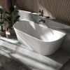 Baignoire droite semi-îlot murale ovale acrylique salle de bain, isolation thermique - Blanc - 170x80x57cm - Garantie 5 ans - NORA