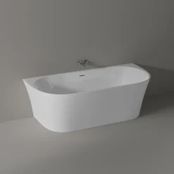 Baignoire droite semi-îlot murale ovale acrylique salle de bain, isolation thermique - Blanc - 170x80x57cm - Garantie 5 ans - NORA