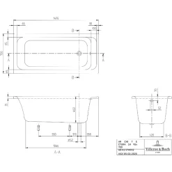 Baignoire droite VILLEROY & BOCH Architectura acrylique 150 x 70 cm + Pare bain droite AURYS Raywall chromé