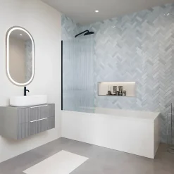 Baignoire droite VILLEROY & BOCH Architectura acrylique 190 x 90 cm + Pare bain gauche AURYS Raywall Noir mat