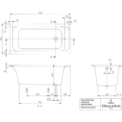 Baignoire droite VILLEROY & BOCH Architectura acrylique 140 x 70 cm + Pare bain droite AURYS Raywall Noir mat