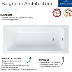 Baignoire droite VILLEROY & BOCH Architectura acrylique 160 x 70 cm + Pare bain gauche AURYS Mist 1 chromé