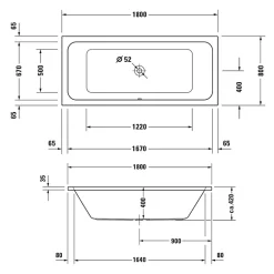 Baignoire droite 180x80 DURAVIT D-Code bonde au centre