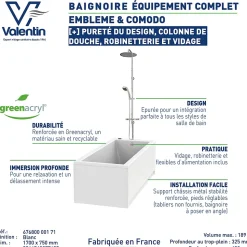 Baignoire Embleme Comododo solo 170 x 75 cm sans tablier + Colonne de douche Valentin