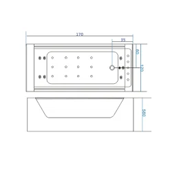 Baignoire hydromassage avec 2 verre panoramique 170 X 120 cm 8 jets Gemma
