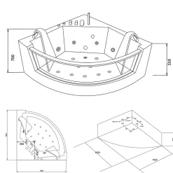 Baignoire hydromassage blanc pompe double 152 X 152 cm 19 jets Calliope