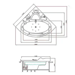 Baignoire Hydromassage Chromotherapie 140 x 140 cm double pompe 20 jets Camelia