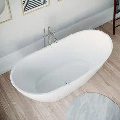 Baignoire ilot acrylique salle de bain, avec vidage + trop-plein, 2 parois, 2 places, 170x80x69cm, Garantie 5 ans, Blanc, DURABERK